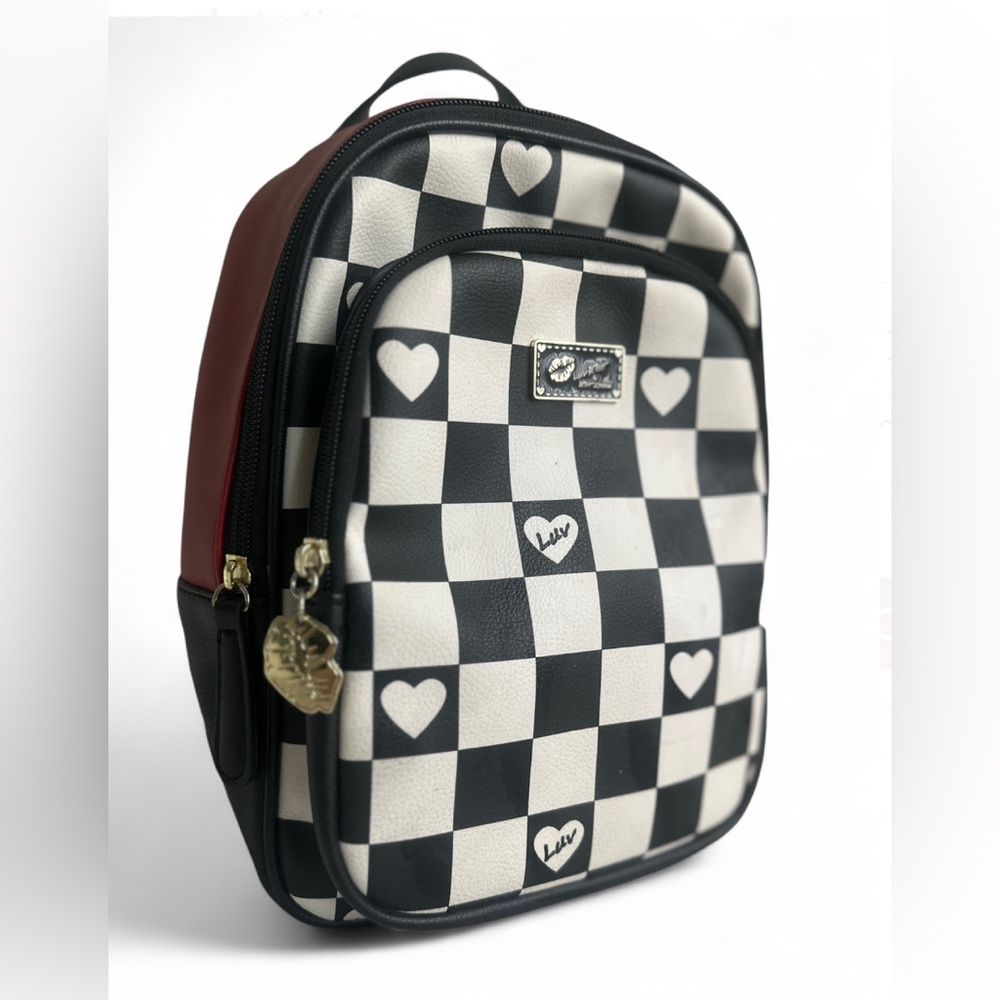 Betsey Johnson Black and Cream Checkered Backpack - Picture 4 of 11